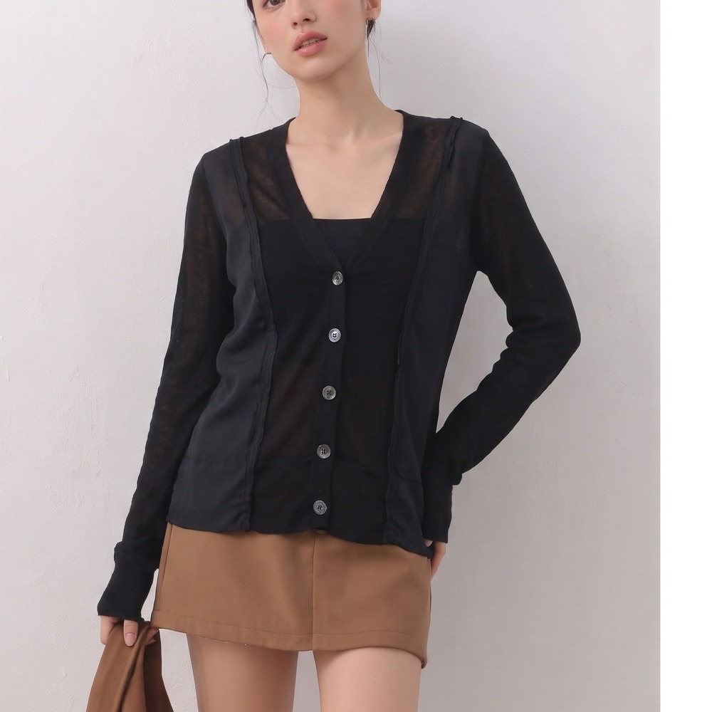 Y2K‎ Banana Republic Silk Panel Mixed Media light Cardigan Black XS V-Neck